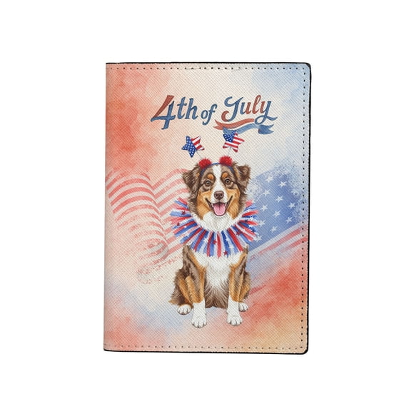 4th of July Australian Shepherd Celebrates Independence Day Travel Passport Wallet Aussie Dog Lover Gifts PU Leather Passport Holder Cover - 12010