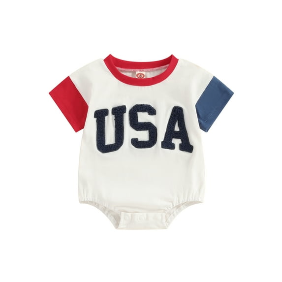4th of July Baby Boy Girl Outfit Newborn Infant Bubble Romper Short Sleeve Fourth Of July American Flag Summer Bodysuit