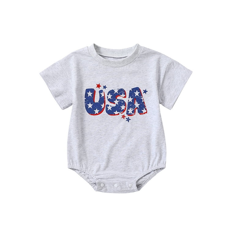 4th of July Baby Boy Girl Outfit Oversized Bubble Romper USA Letter Print Bodysuit Fourth of July Summer Clothes