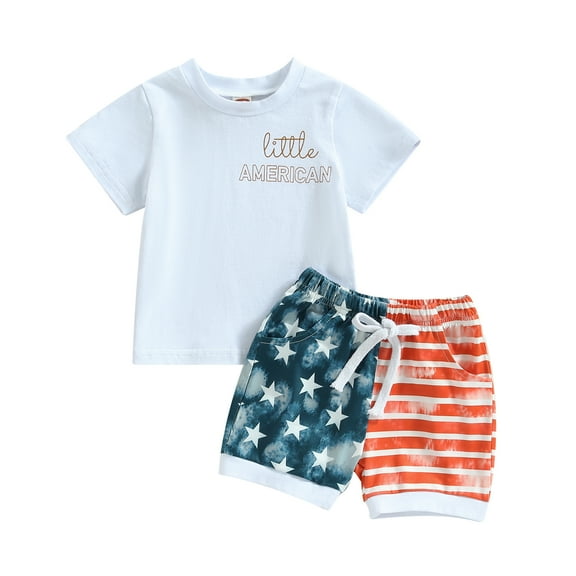 4th of July Baby Boy Outfit Short Sleeve Crewneck Shirt Tops 6M 12M 18M  24M 3Y American Flag Shorts USA Memorial Day Clothes