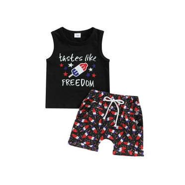 4th of July Baby Boy Outfits Sleeveless Tank Tops Stars Striped Elastic Shorts