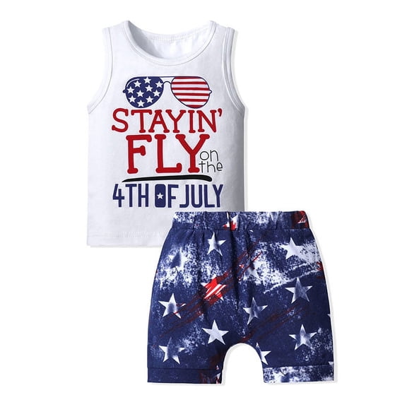 4th of July Baby Boy Outfits Sleeveless Tops and Short Pants 2Pcs Independence Day Sets2-3years