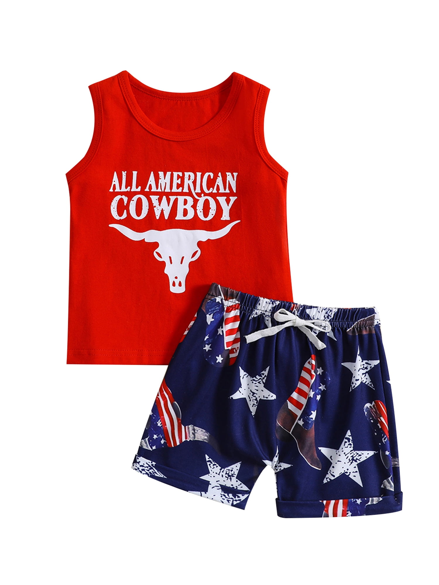 4th of July Baby Boy Tank Tops Shorts Sets Letter Print Vest and Cattle