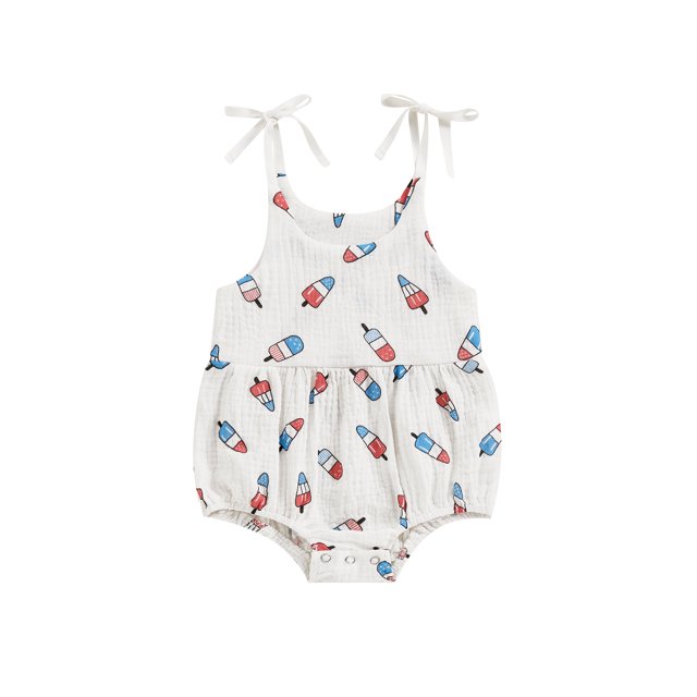 4th of July Baby Girl Bodysuit IceCream Print Sleeveless Halter Romper