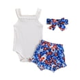 thumbnail image 1 of 4th of July Baby Girl Clothes Ruffle Sleeveless Strap Romper Floral Elastic Shorts Headband 3Pcs Patriotic Outfit, 1 of 9