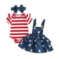 thumbnail image 1 of 4th of July Baby Girl Outfits American Flag Clothes Short Sleeve Romper +Star Stripe Suspender Skirt Overalls Dress +Headband Sets, 1 of 7