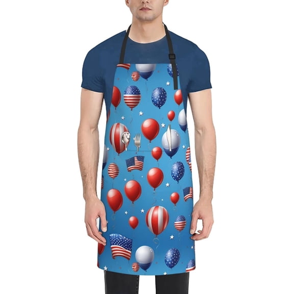 4th of July Balloon Patriotic Apron, Adjustable Neck Bib Apron with USA Flag Balloon Print for Independence Day, BBQ & Holiday Parties