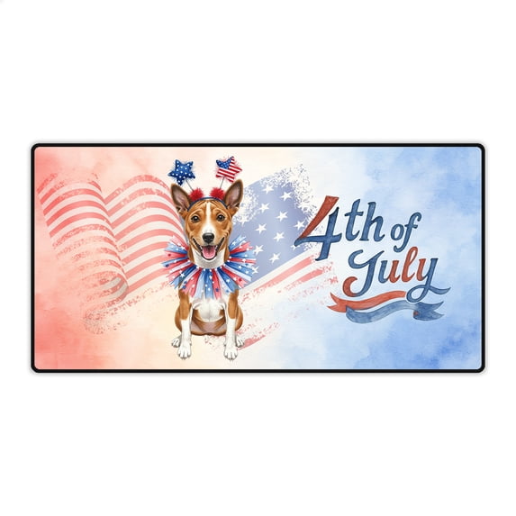 4th of July Basenji Celebrates Independence Day Desk Mat Full Keyboard Mouse Pad African Barkless Dog Lover Large Mousepad - 12010