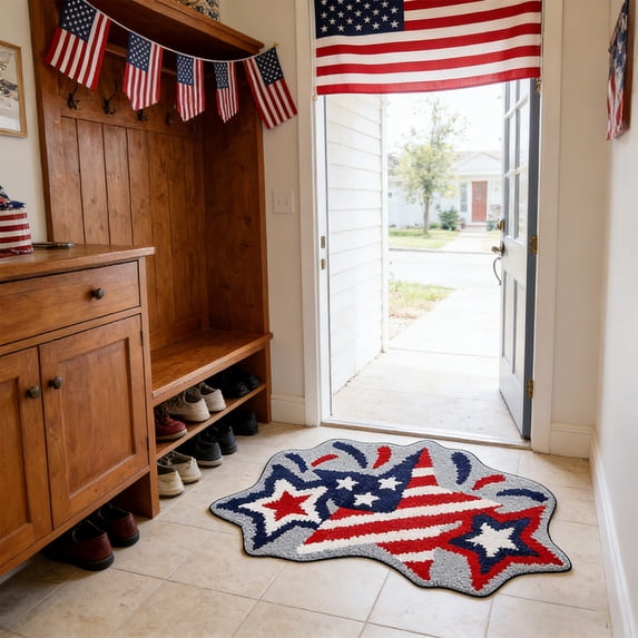 4th of July Bathroom Rug 27.56x17.72inch Flag Faux Plushes Bath Mat Soft Absorbent Non-Slip Floor Mat Independence Day Decorative Entrance Door Mat