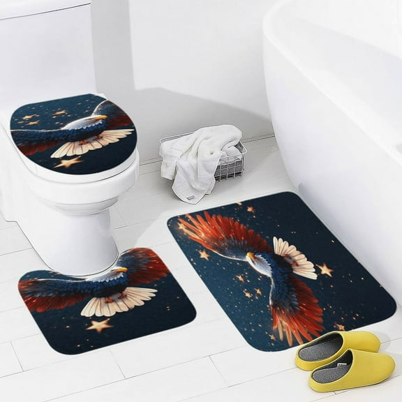 4th of July Bathroom Rug Set of 3, No Silp Washable Cover Floor Rug Decorations for Kitchen Bathroom Bedroom