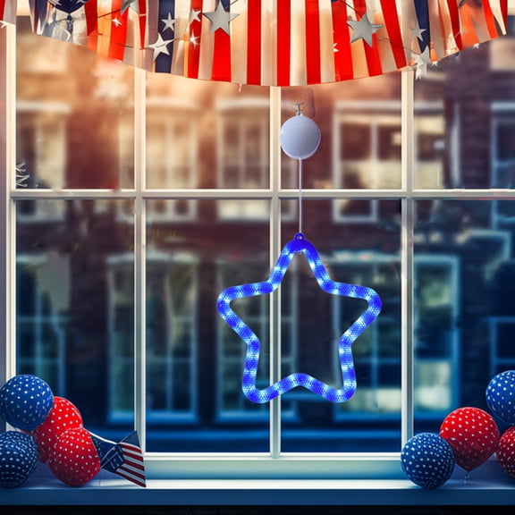 4th of July Battery Operated Red White Blue LED Star Suction Cup Light for Window Door Outdoor Indoor Decor