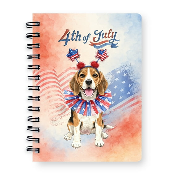 4th of July Beagle Celebrates Independence Day Spiral Bound Journal Beagles Dog Lover Gifts Idea 5x7in Spiral Notebook - 12010