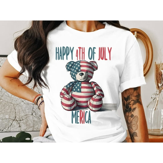 4th of July Bear T-Shirt: Patriotic USA Teddy Graphic Tee