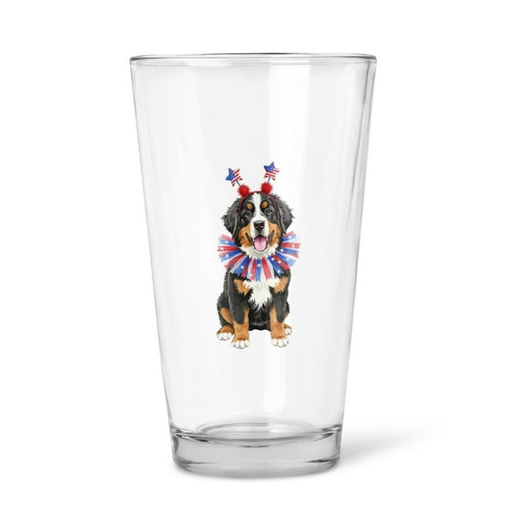 4th of July Bernese Mountain Dog Celebrates Independence Day 16oz Pint Beer Glass Mug Berner Lover Gifts Beer Glasses Cup - 12010