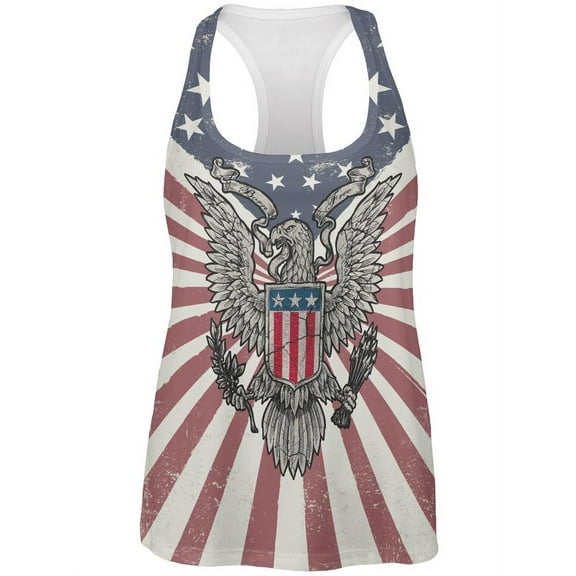 4th of July Born Free Distressed American Eagle All Over Womens Work Out Tank Top Multi LG