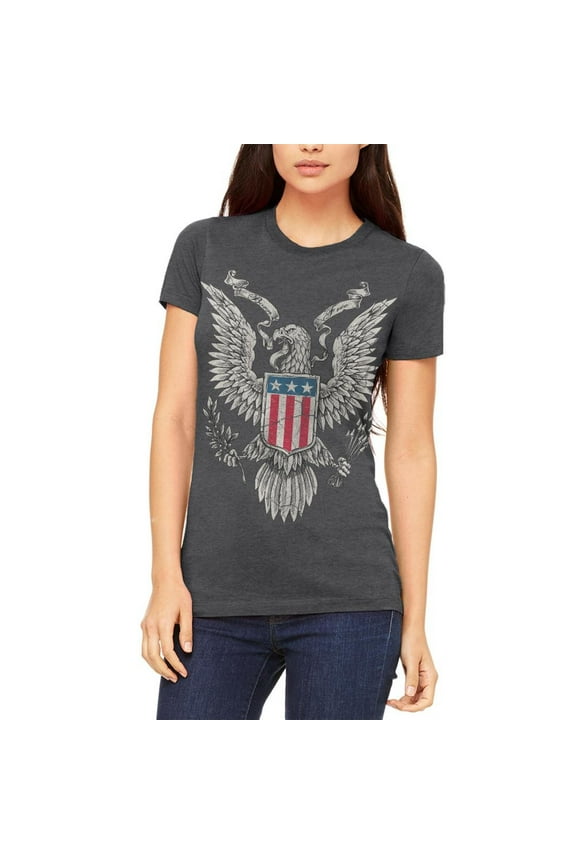 4th of July Born Free Distressed Vintage Eagle Juniors Soft T Shirt Dark Heather X-LG