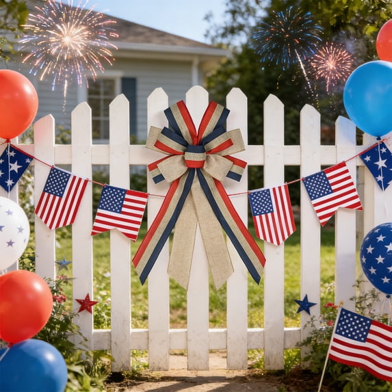 4th of July Bow Decorations with Wire Edges, Patriotic Independence Day ...