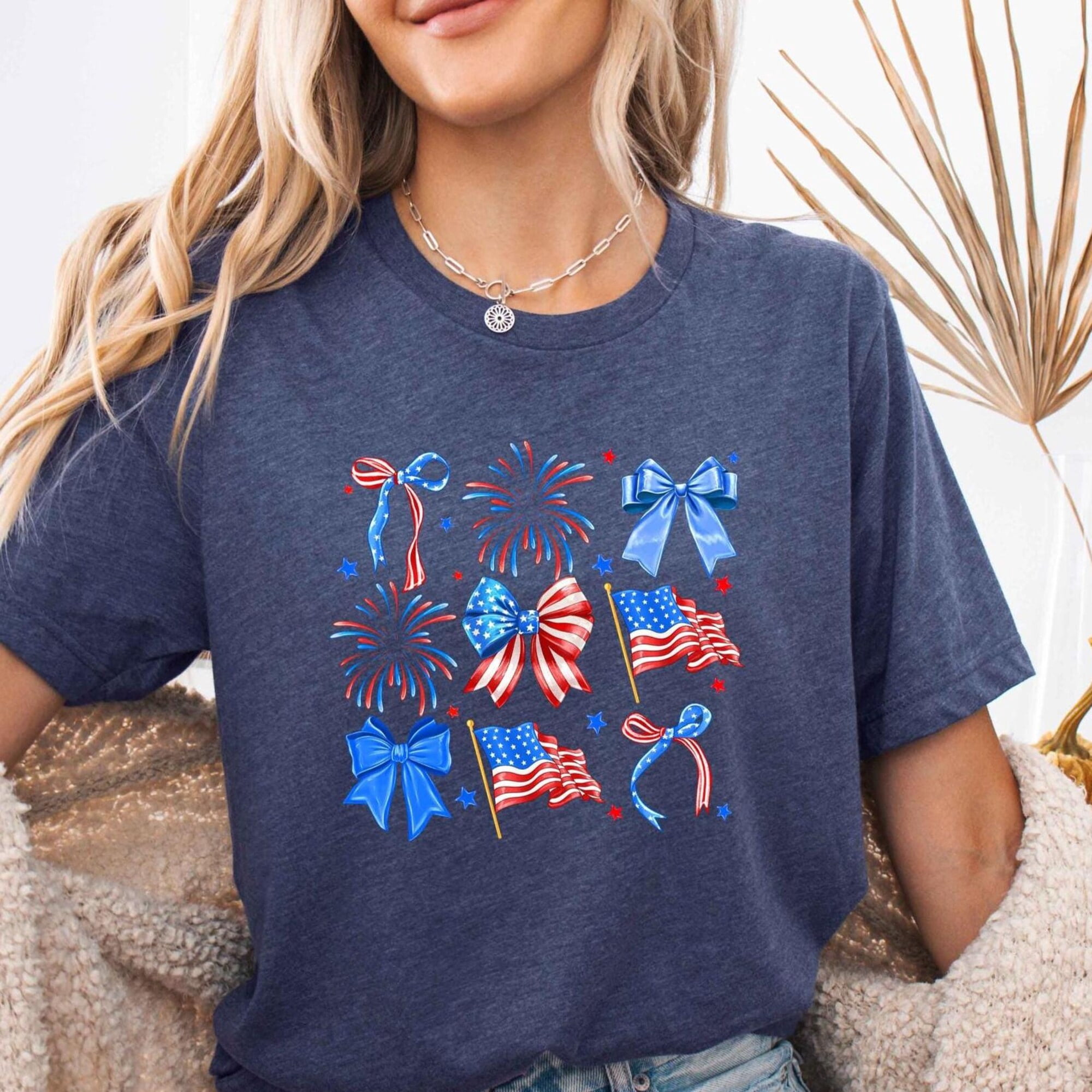 4th of July Bows Fireworks American Flag ShirtCoquette July 4th ...