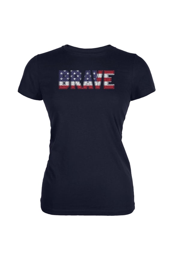 4th of July Brave Patriot American Flag Juniors Soft T Shirt Navy 2XL