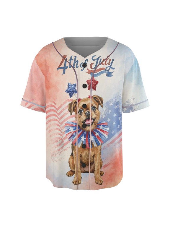 4th of July Brussels Griffon Celebrates Independence Day All Over Print 3D Baseball Shirt Griff Dog Lover Softball Sport - 12010