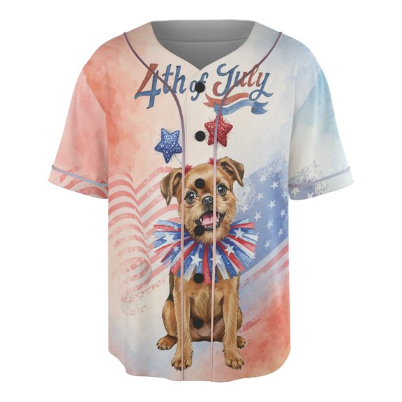 4th of July Brussels Griffon Celebrates Independence Day All Over Print 3D Baseball Shirt Griff Dog Lover Softball Sport - 12010
