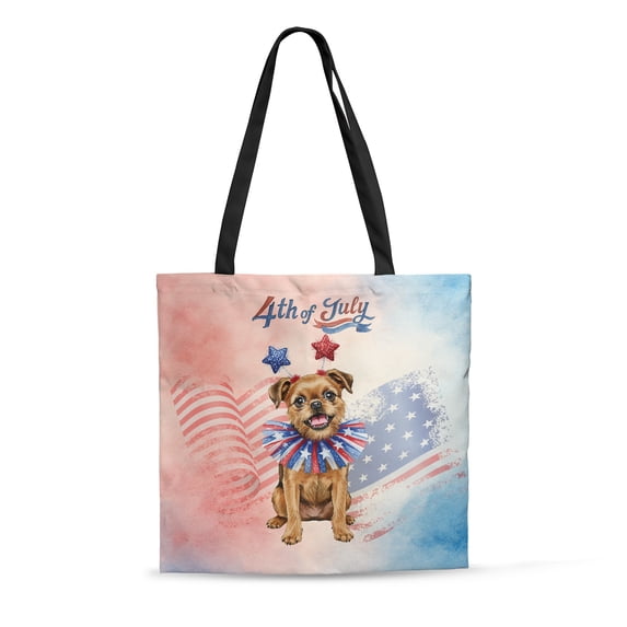 4th of July Brussels Griffon Celebrates Independence Day All Over Print 3D Canvas Tote Bag Griff Dog Lover Reusable Handbag - 12010