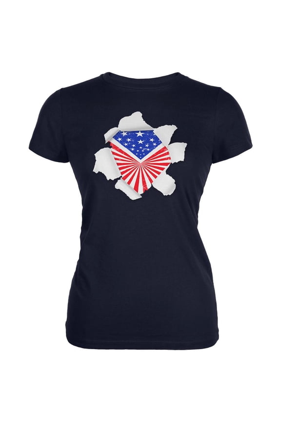 4th of July Bursting with Pride Juniors Soft T Shirt Navy MD