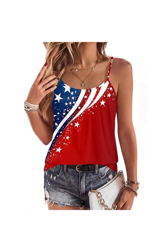 4th of July Cami Tank Tops for Women American Flag Star Patriotic Tanks US 250th Anniversary Sleeveless Shirts Red XL