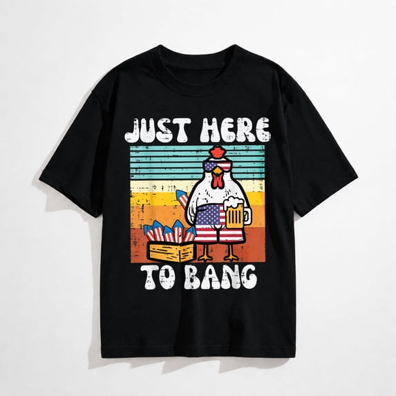 4th of July Chicken Fireworks Here to Bang Retro America Men T-Shirt