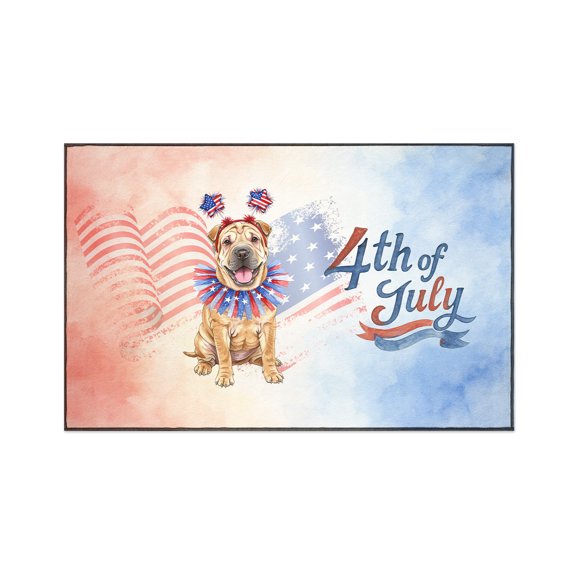 4th of July Chinese Shar-Pei Celebrates Independence Day Indoor Rug Dog Lover Carpet Living Bed Room Sofa Home Decor - 12010