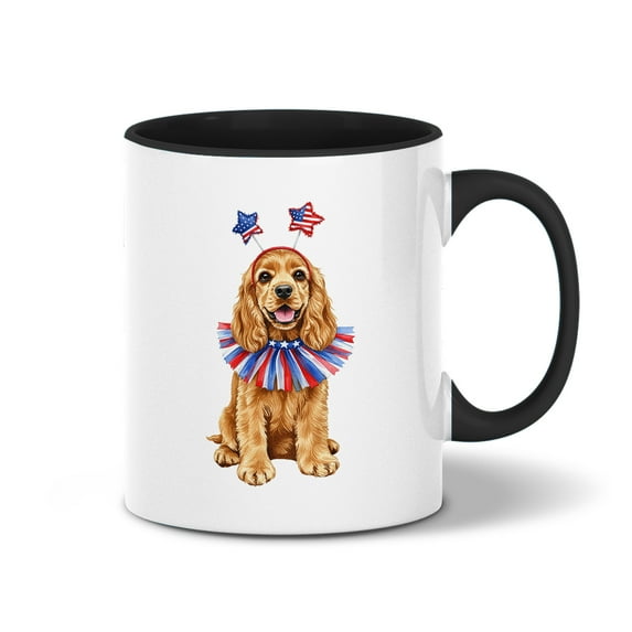 4th of July Cocker Spaniel Celebrates Independence Day 11oz Accent Two-tone Mug Cockers Dog Lover Gifts Coffee Tea Cup - 12010