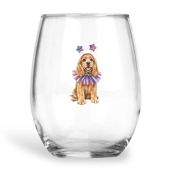 4th of July Cocker Spaniel Celebrates Independence Day 15oz Stemless Wine Glass Mug Cockers Dog Lover Gifts Wine Glasses Cup - 12010