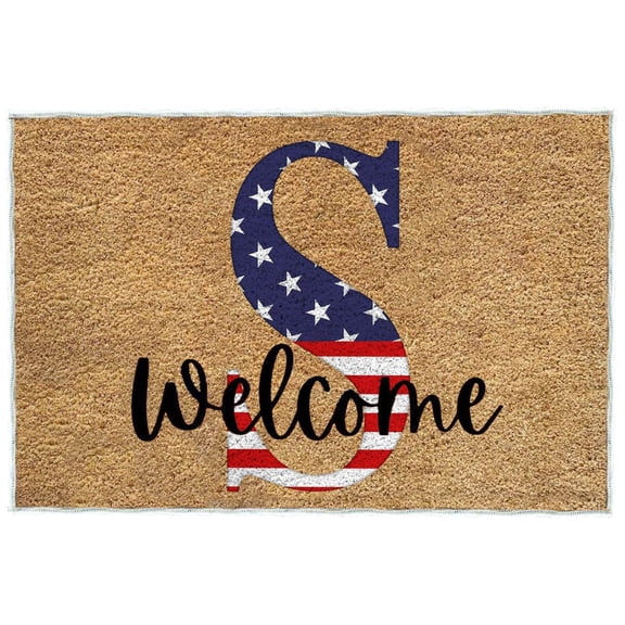 4th of July Coir Doormat Outdoor Welcome Door Mat 16" x 24" Patriotic Independence Day Floor Mat Non Slip for Front Door Porch Indoor Outdoor Decor