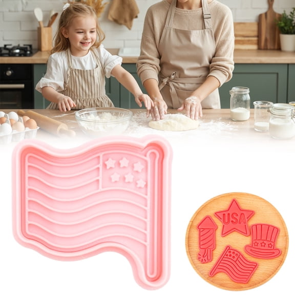 4th of July Cookie Cutter with Plunger Stamps, 3D Biscuit Cutter, Patriotic Cookie Cutters for Memorial Day 4th of July Home Baking Supplies, Flag