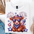 thumbnail image 1 of 4th of July Cow T-Shirt, Patriotic Highland Cattle Tee with Fireworks, Cute USA Animal Graphic Shirt, Funny Independence Day Top, 1 of 5