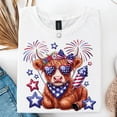 thumbnail image 1 of 4th of July Cow T-Shirt, Patriotic Highland Cattle Tee with Fireworks, Cute USA Animal Graphic Shirt, Funny Independence Day Top, 1 of 5