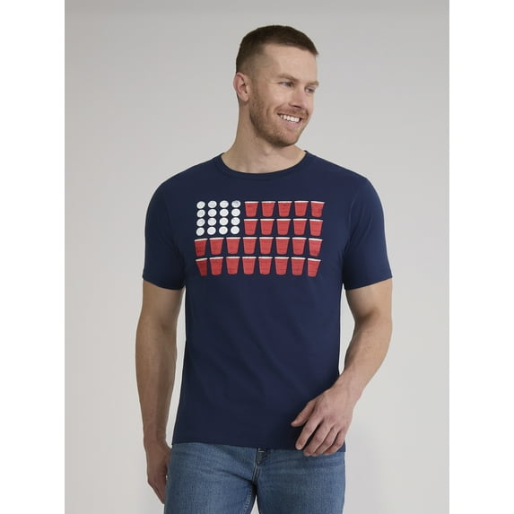 4th of July Cups Flag Men’s and Big Men's Graphic Tee by Way to Celebrate, Sizes XS-3XL