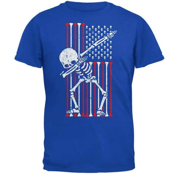 4th of July Dabbing Skeleton American Flag Skulls Mens Soft T Shirt Royal MD
