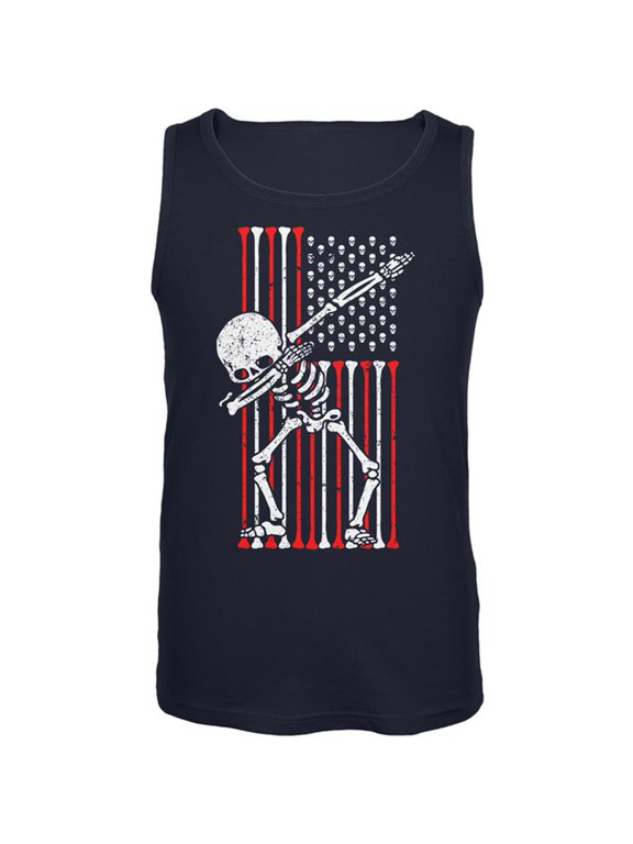 4th of July Dabbing Skeleton American Flag Skulls Mens Tank Top Navy LG
