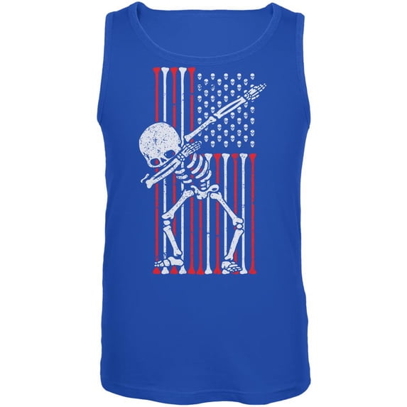 4th of July Dabbing Skeleton American Flag Skulls Mens Tank Top Royal LG