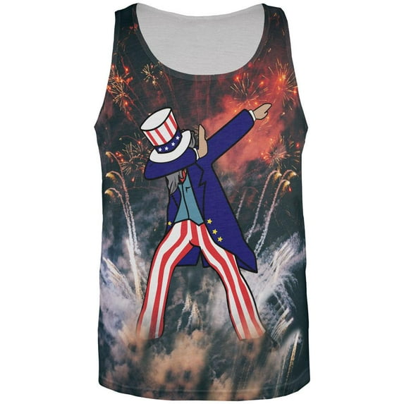4th of July Dabbing Uncle Sam Fireworks Sub All Over Mens Tank Top Multi 3X-LG