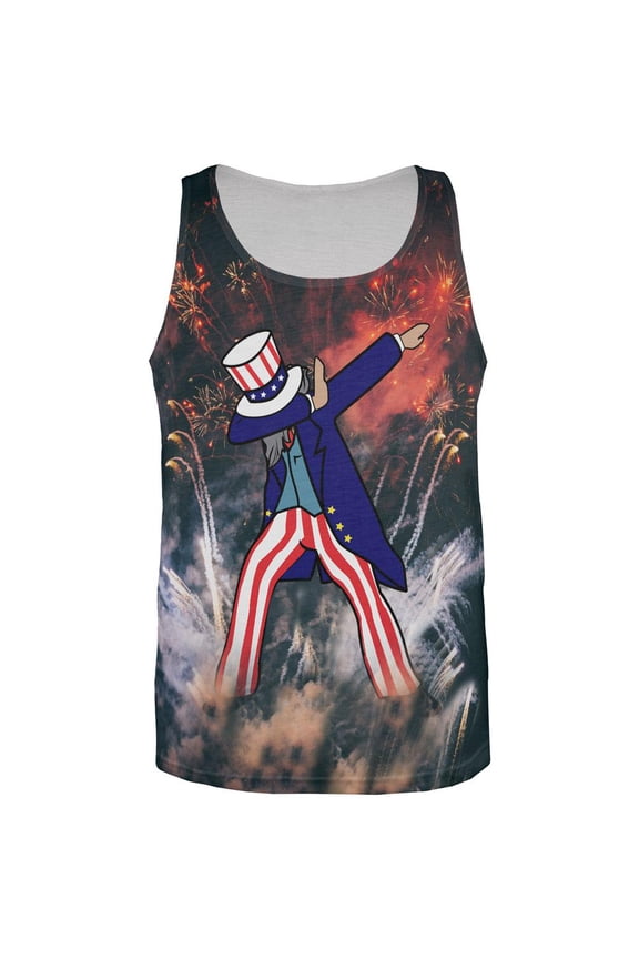 4th of July Dabbing Uncle Sam Fireworks Sub All Over Mens Tank Top Multi LG
