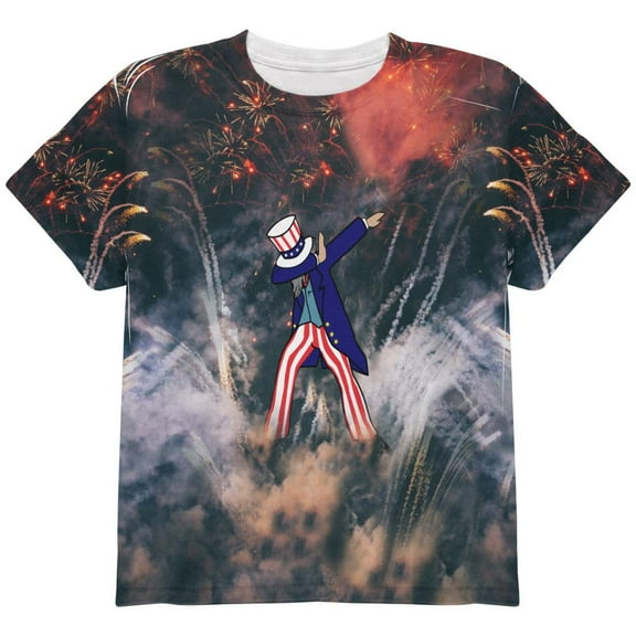 4th of July Dabbing Uncle Sam Fireworks Sub All Over Youth T Shirt Multi YLG
