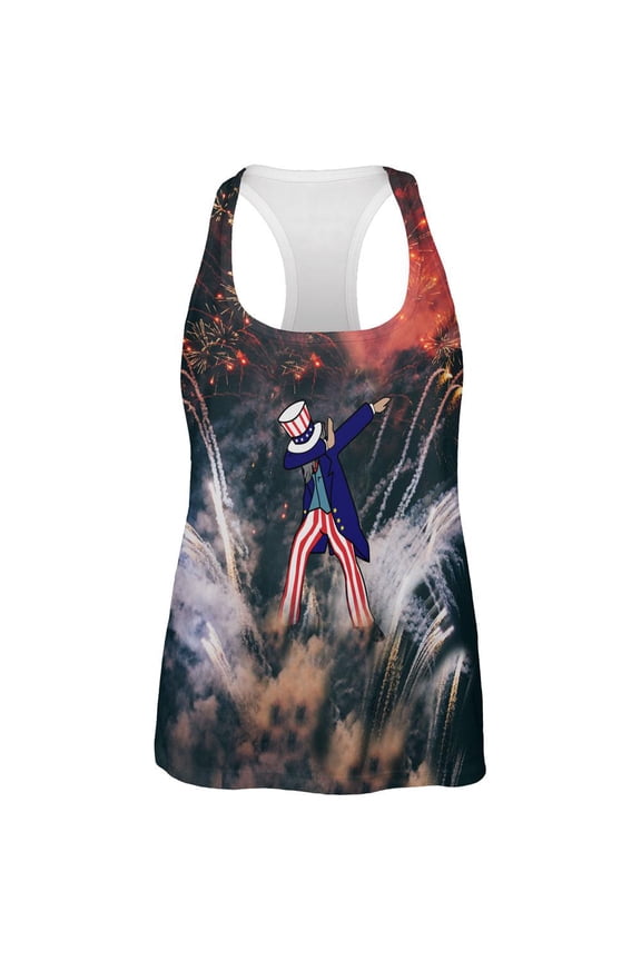 4th of July Dabbing Uncle Sam Fireworks Sub Womens Work Out Tank Top Multi LG