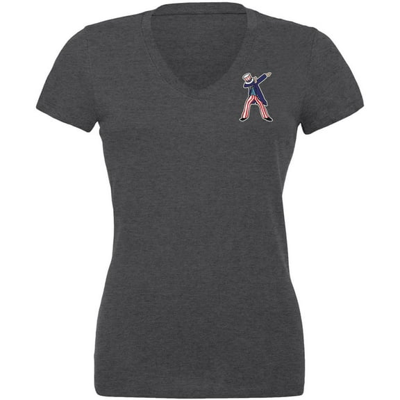 4th of July Dabbing Uncle Sam Juniors V-Neck T Shirt Dark Heather SM