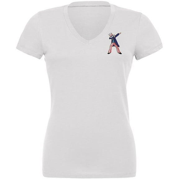 4th of July Dabbing Uncle Sam Juniors V-Neck T Shirt White LG