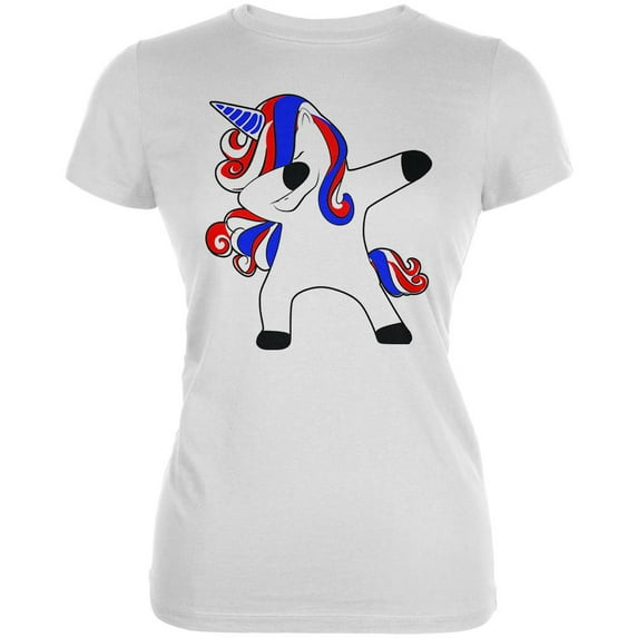 4th of July Dabbing Unicorn Americorn Juniors Soft T Shirt White X-LG