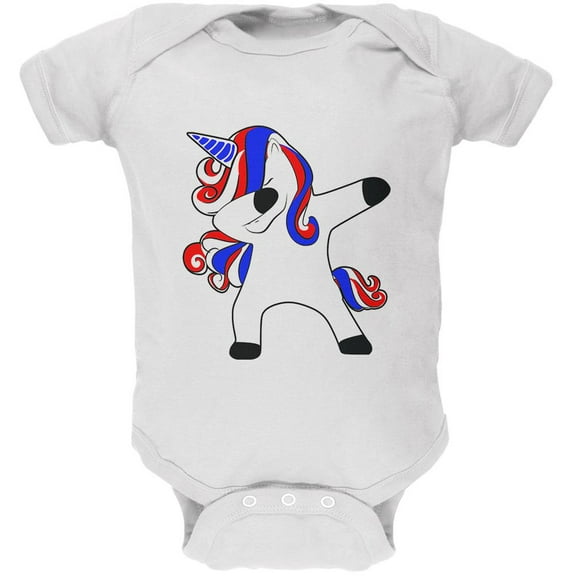 4th of July Dabbing Unicorn Americorn Soft Baby One Piece White 9-12 M