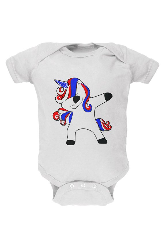 4th of July Dabbing Unicorn Americorn Soft Baby One Piece White 9-12 M