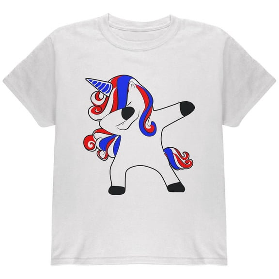 4th of July Dabbing Unicorn Americorn Youth T Shirt White YSM